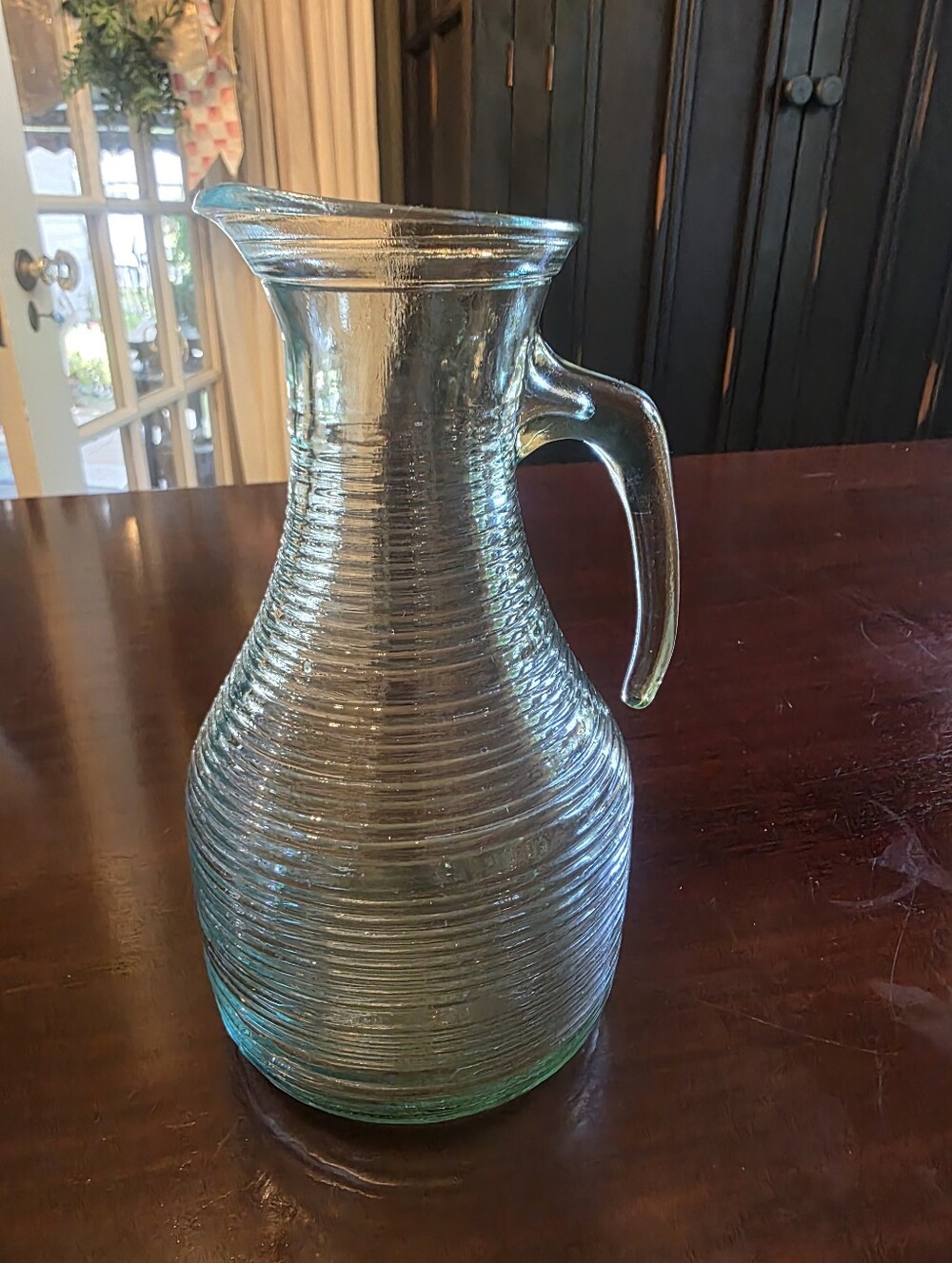 Pier 1 Clear Ribbed Glass Pitcher with Handle - Home Accents